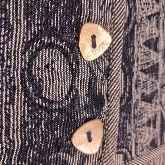 Vintage Maxi Blue Dress Tie Back Vest Crinkle Rayon MOTHER OF PEARL BUTTONS - Picture 4 of 15